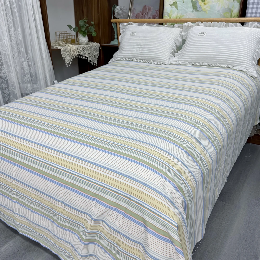 多尺寸床单枕套 四季加厚加密 原棉粗布大帆布贴身透气【七彩条】