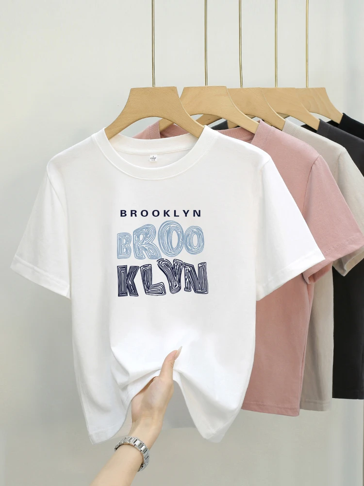 艾格三排字母 夏季印花短款显瘦百搭设计感小众设计师t恤