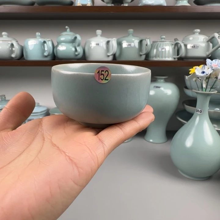 瓷片汝瓷直口圆融杯圈足烧仿古釉