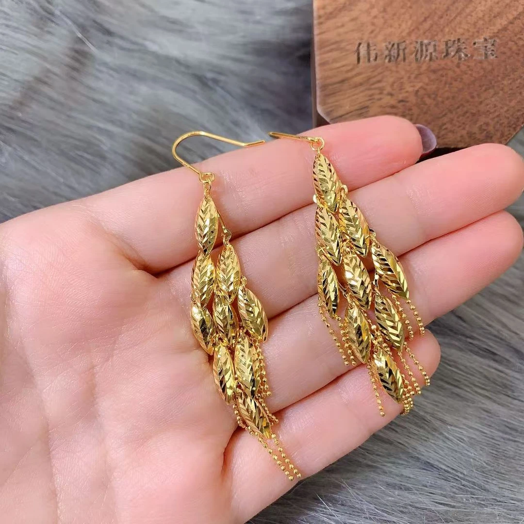 【伟新源】足金999 5G工艺 灵动叶片耳钩8.49克