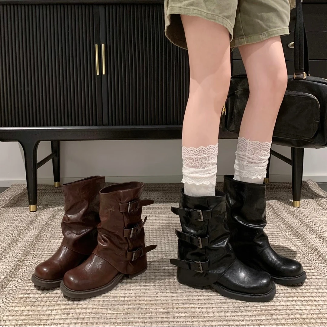 2025高岛pro~裤管靴新款秋季厚底堆堆靴美拉德短靴黑色靴子女