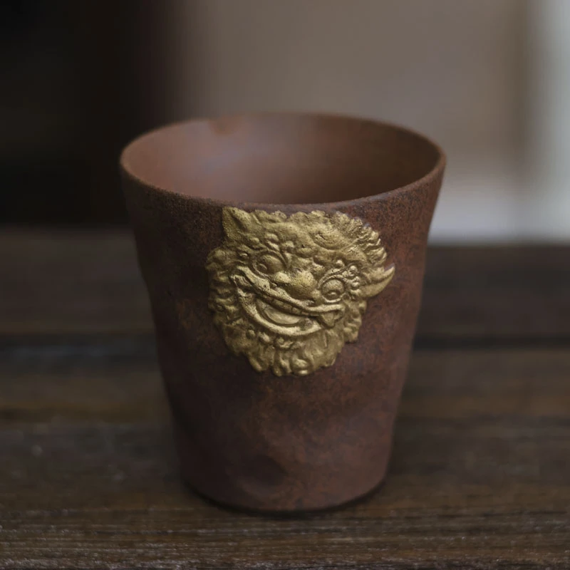斋居·灰念手作复古老岩泥乐杯描金家室用茶道（Q2430)