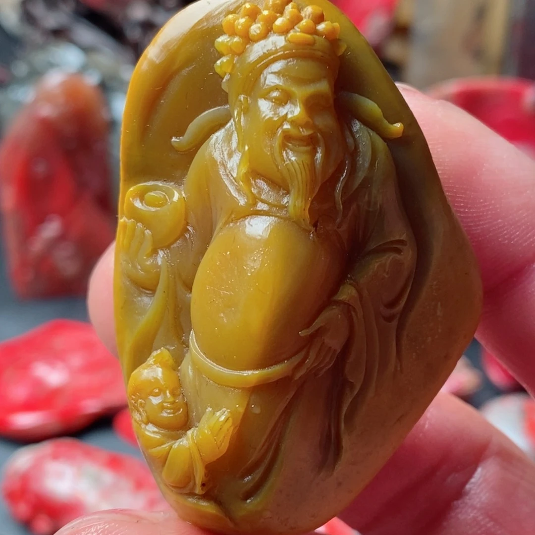 昌化鸡血石田黄手把件