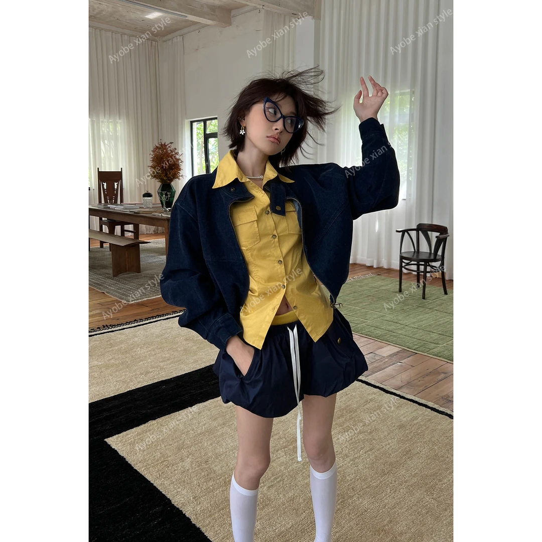 AYOBE原创设计师款   复古翻领气质衬衣辣妹收腰上衣