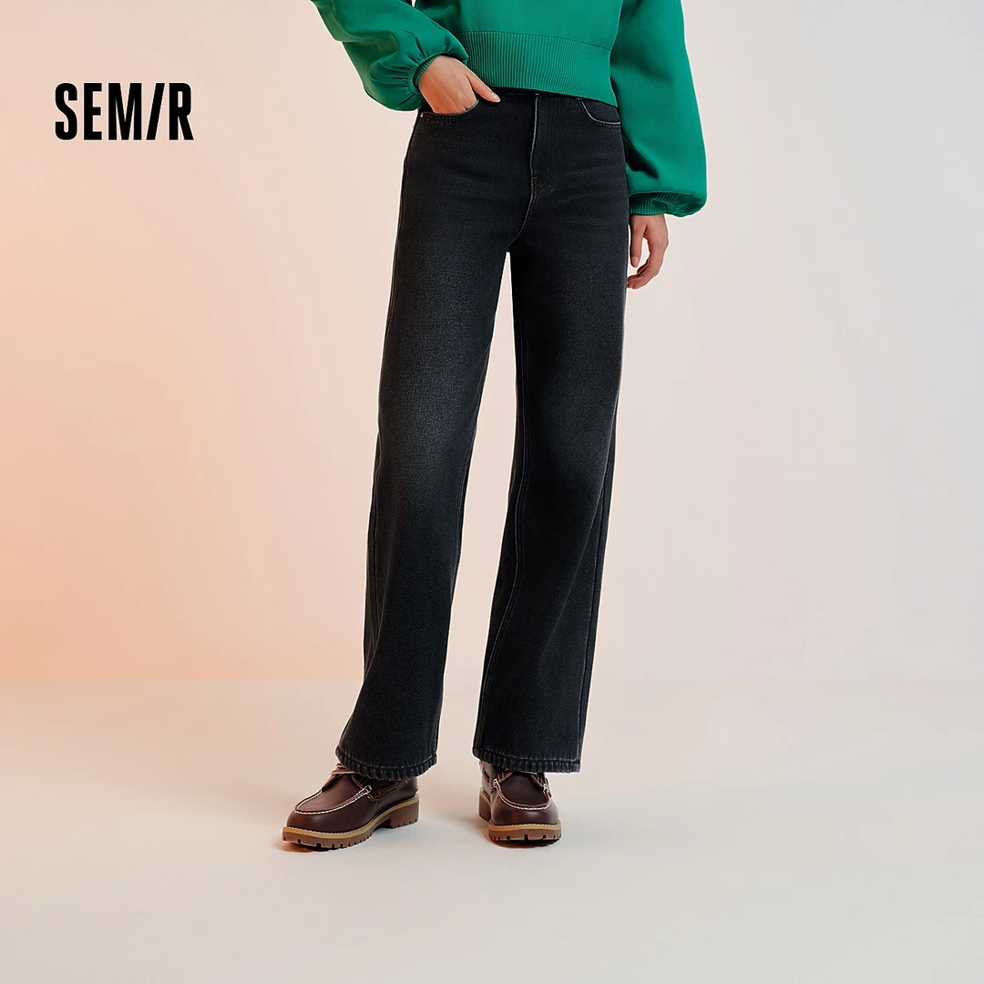 森柔牛仔|森马牛仔裤女冬季加绒宽松长裤复古时尚ins潮百搭阔腿裤