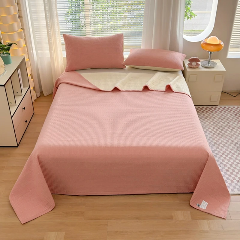 防滑双面款床盖全棉色织水洗棉床盖绗缝被单单人床盖款