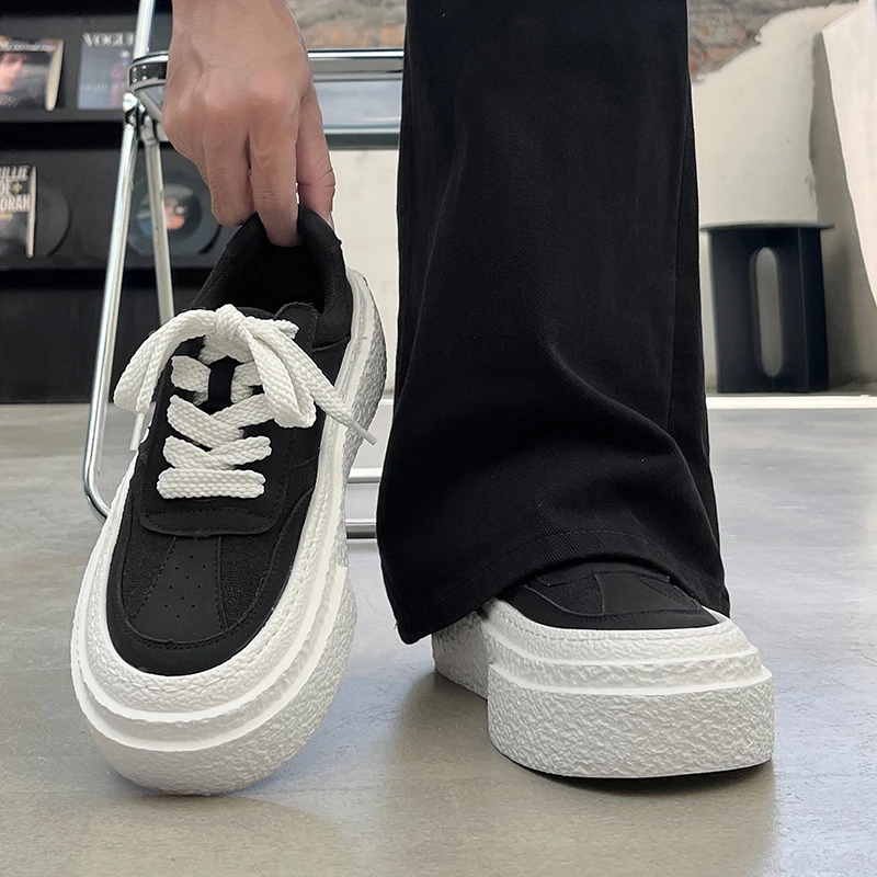厚底增高板鞋男潮网面饼干鞋透气运动帆布鞋复古德训鞋松糕小白鞋
