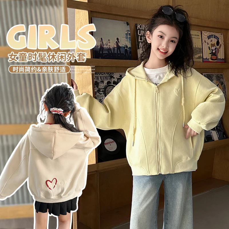 女童2025新款连帽圆领外套棒球服外套宽松韩版春季学生炸街中大童