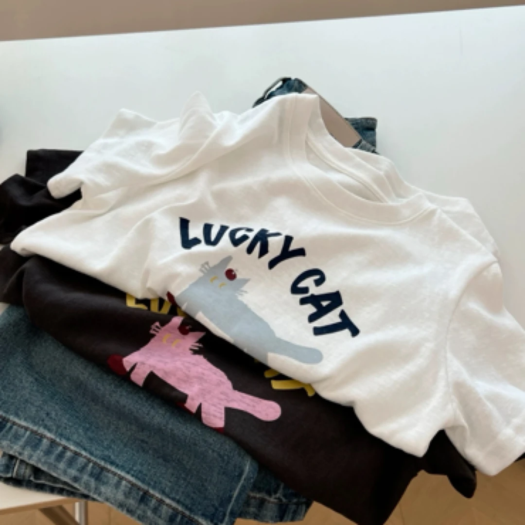 ARRLMORRE品牌【Lucky 猫】冰凉薄款麻感棉短袖T恤夏季