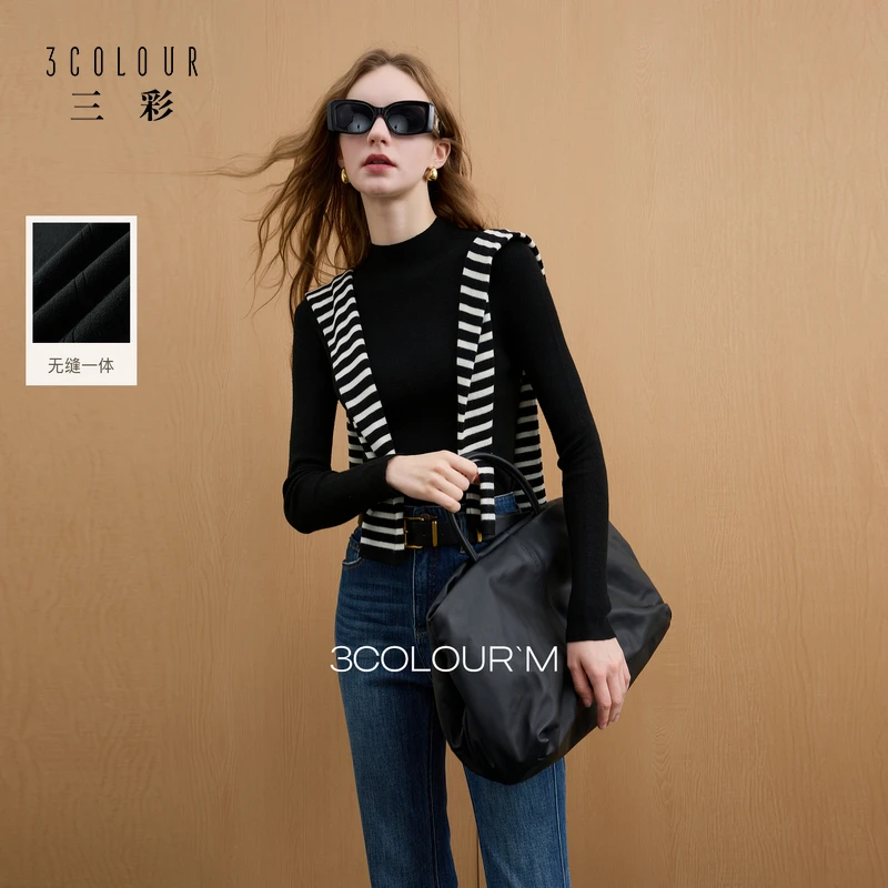 【无缝一体】三彩2025冬季新款半高领修身针织衫打底衫M