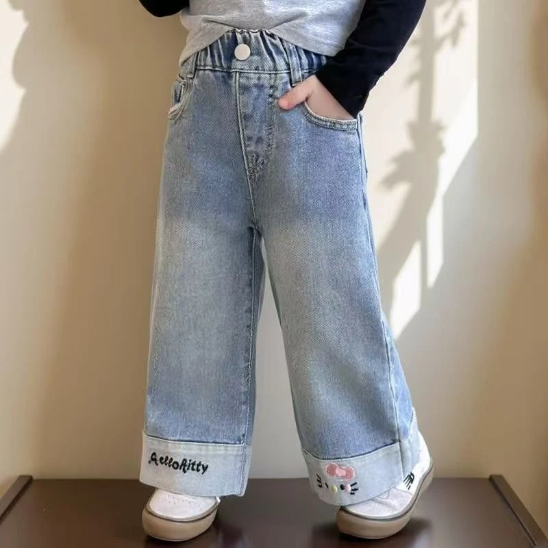 女童牛仔裤2025春秋新款洋气时尚宽松直筒裤中小童休闲百搭阔腿裤