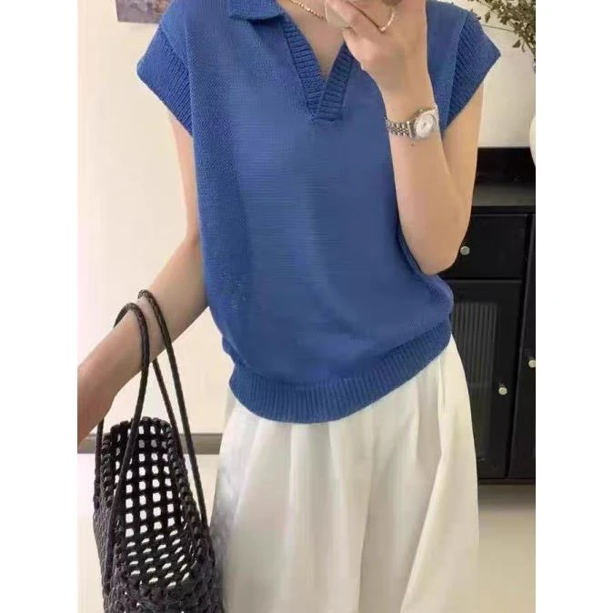 【大麦运费补贴】翻领和纸纱~2025夏季韩版时尚短袖针织衫短袖