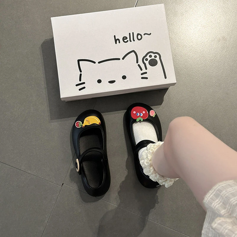 可爱卡通水果配饰一字凉鞋女士2025夏季新款时尚外穿透气凉鞋单鞋