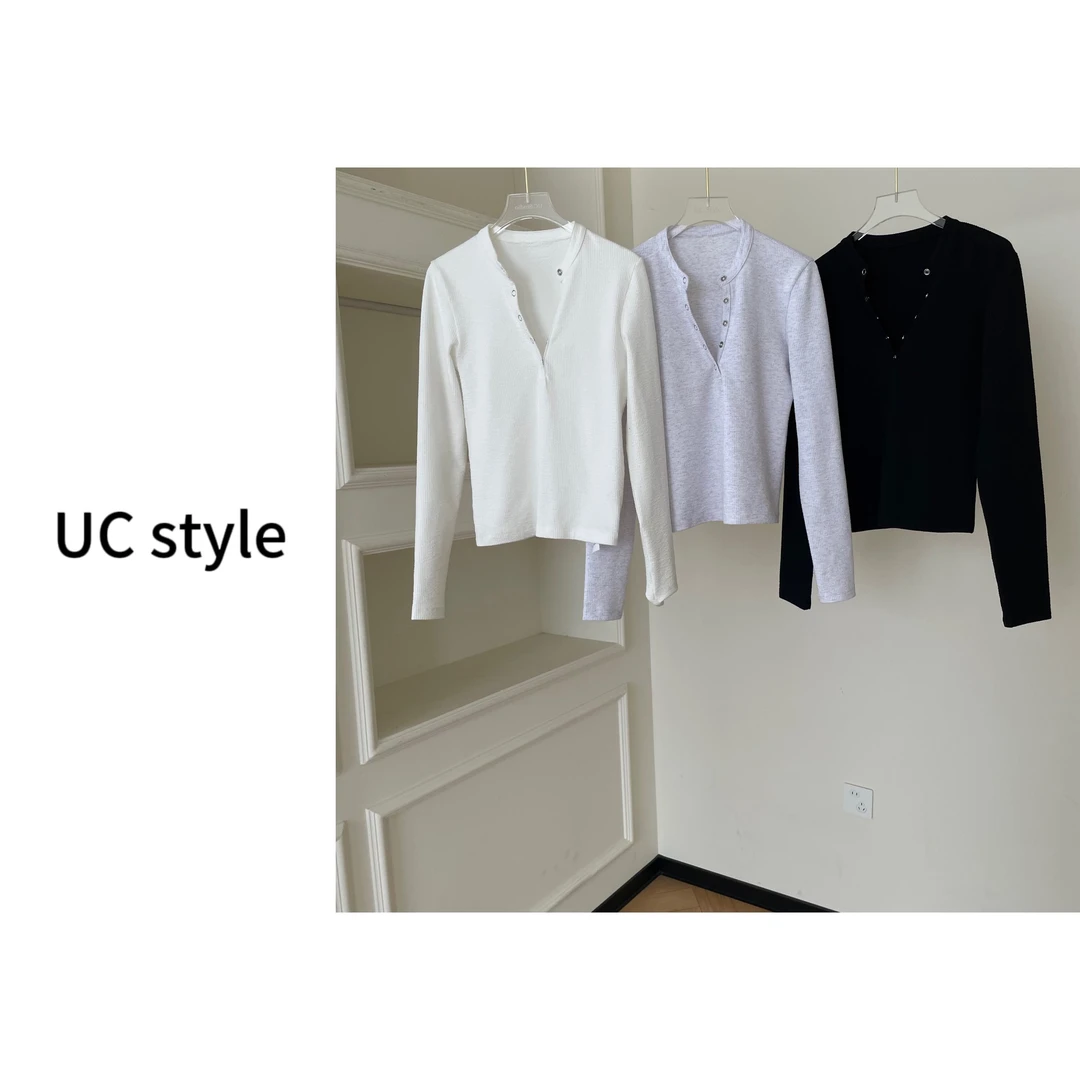【UCSTYLE】A9042‘拿捏曲线’亨利领T恤女纯色打底 主播穿S码