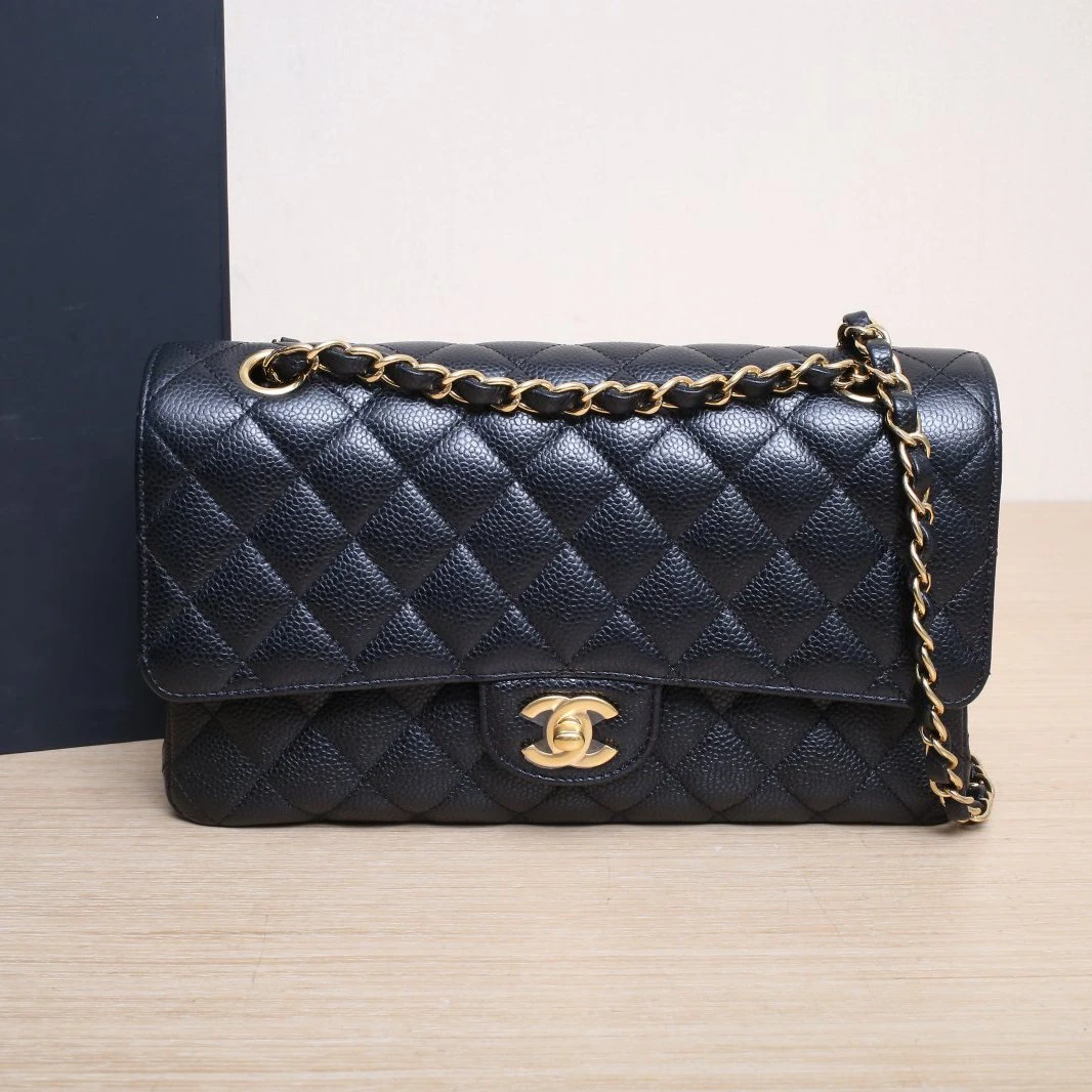 99新 Chanel/香奈儿 【双双】CF 口盖包 中号 25.5cm 26开 金扣