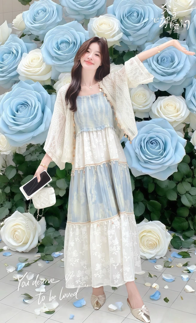 夏季绝美吊带连衣裙套装女2025新款今年流爆款微胖MM巨好看一整套