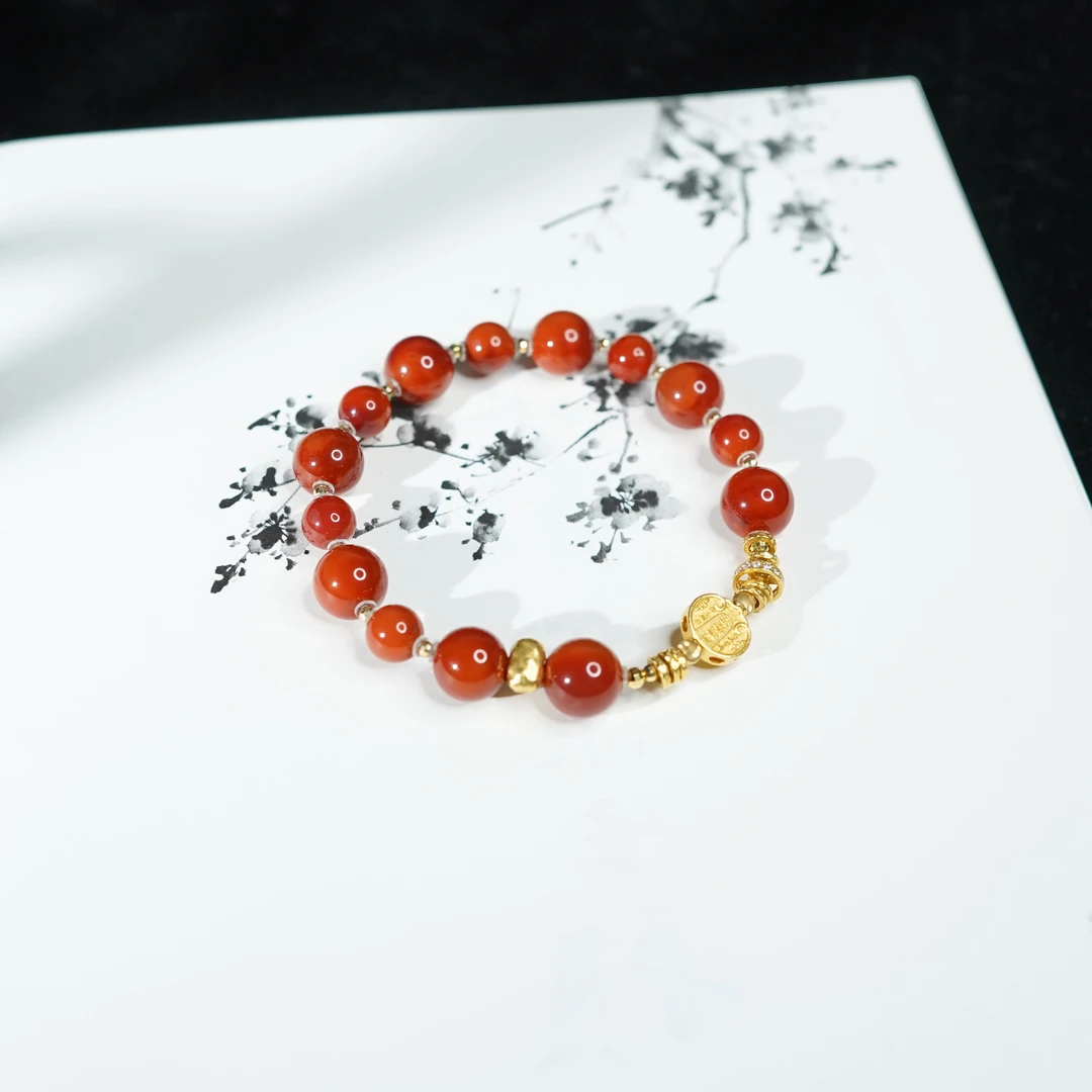 【昭宜】南红*手串*18k金镶嵌