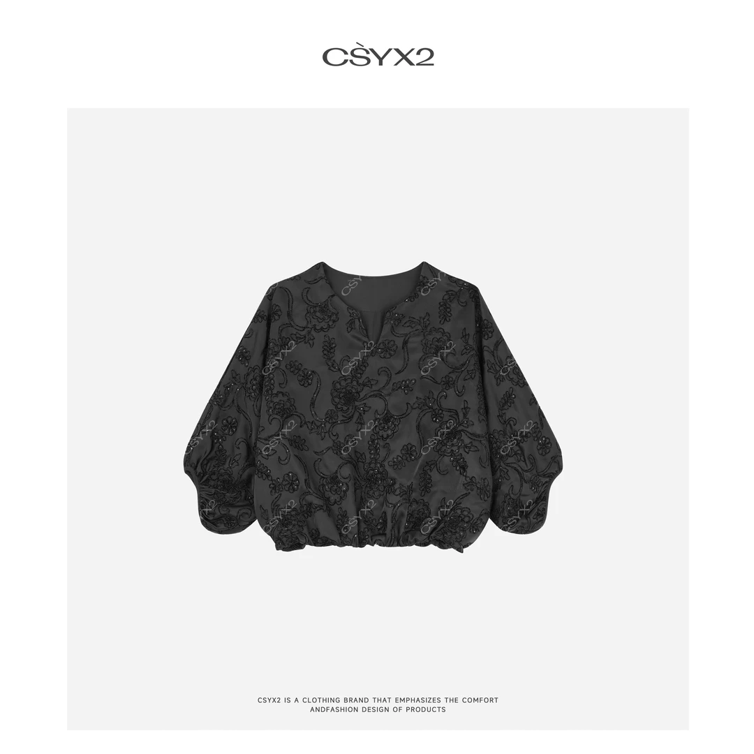CsyX2-2026S/S 早春新款 “花开半夏”宽松小V领衬衫CA5CC005