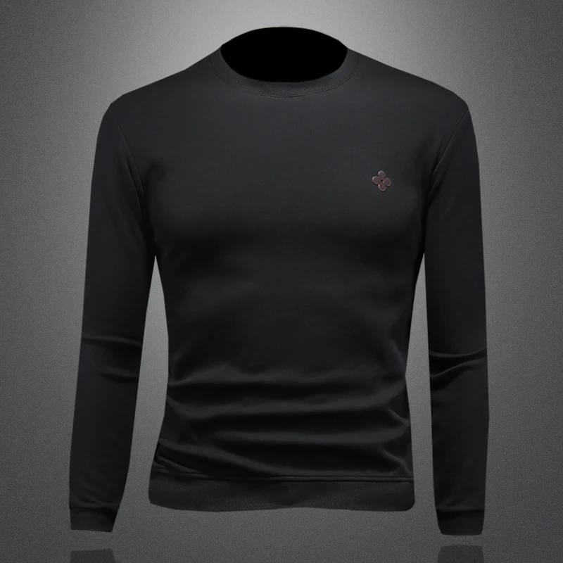 利尼科比利加绒长袖T恤男士2025年秋冬季新款修身大码加厚打底衫t
