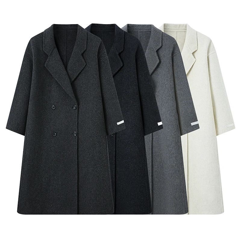 【绒间慢絮】100%初剪羊毛双面羊毛中长款大衣小个子经典四粒扣外套