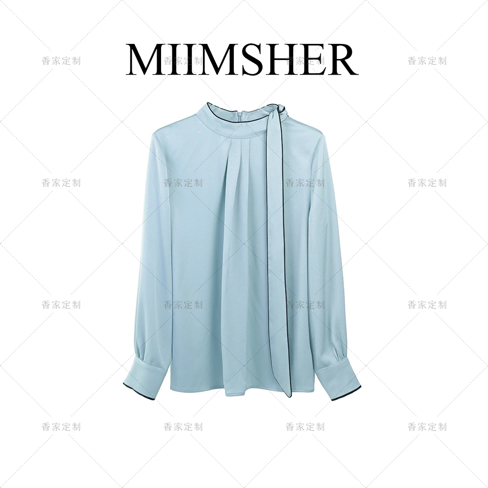 重磅醋酸高端秋季百搭系带围巾领时尚优雅衬衫MS233040