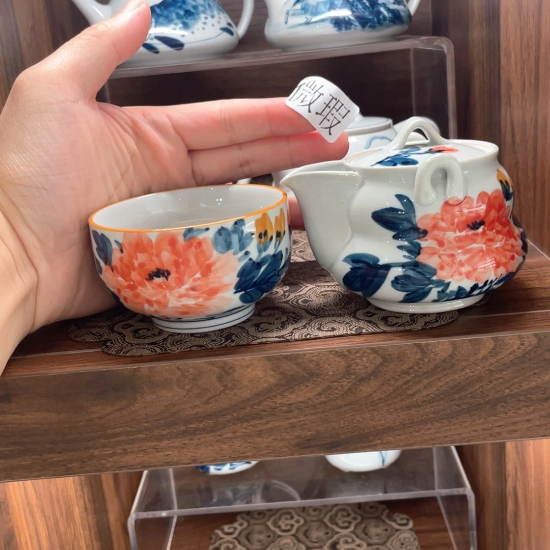 釉下手绘茶具微瑕