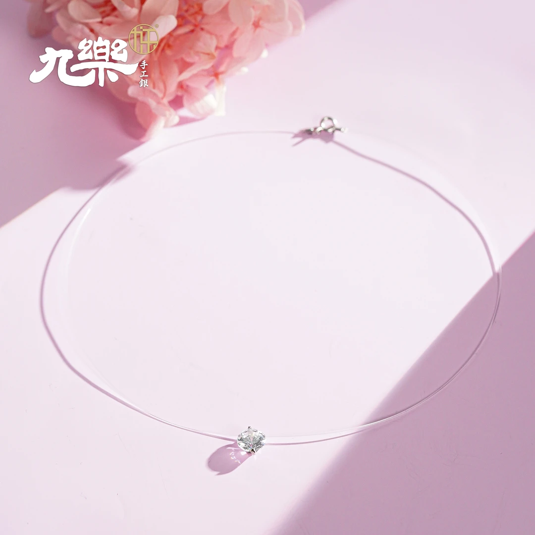 九乐 吊坠925银合成锆石 人鱼之泪百搭简约甜美项链
