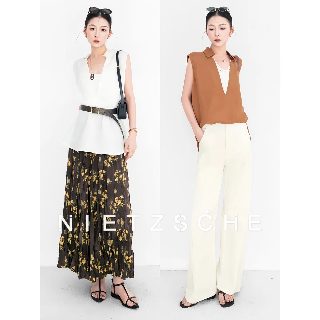 Nietzsche｜老钱深V亚麻衫｜天丝亚麻 极简松弛 显瘦百搭衬衫50083