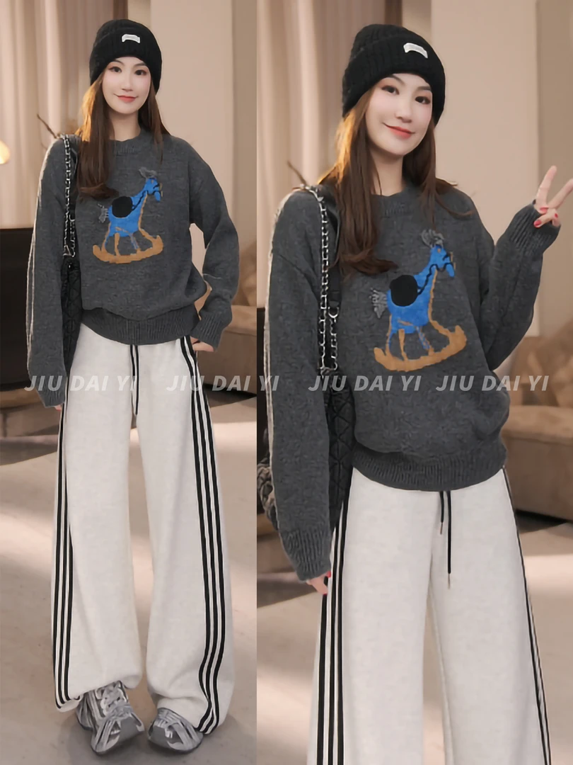 玖黛衣【小马驹】冬季韩版羊毛小马刺绣百搭毛衣XSP48010