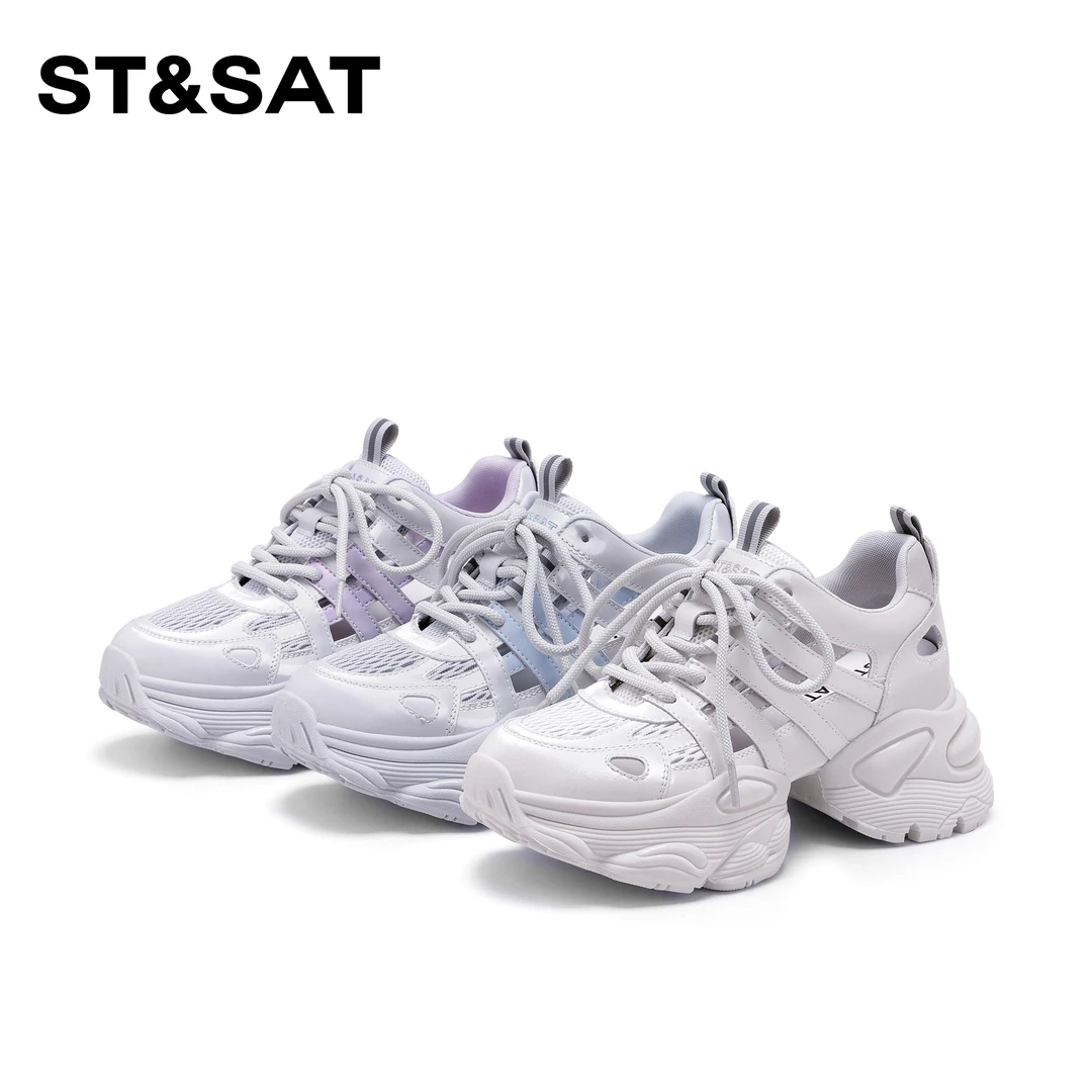 St&Sat/星期六运动增高镂空老爹鞋2025新款厚底透气气质鞋子时尚