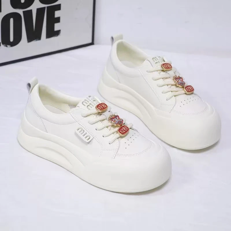 C4276  米色  新款系带厚底休闲运动鞋 女士板鞋