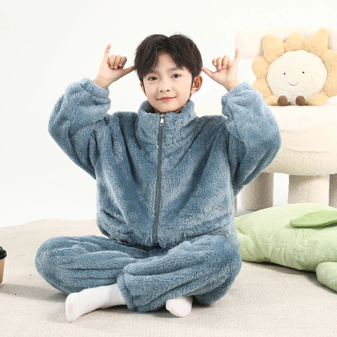 儿童装男童睡衣秋冬款加绒加厚珊瑚绒男孩家居服中大童冬季法兰绒