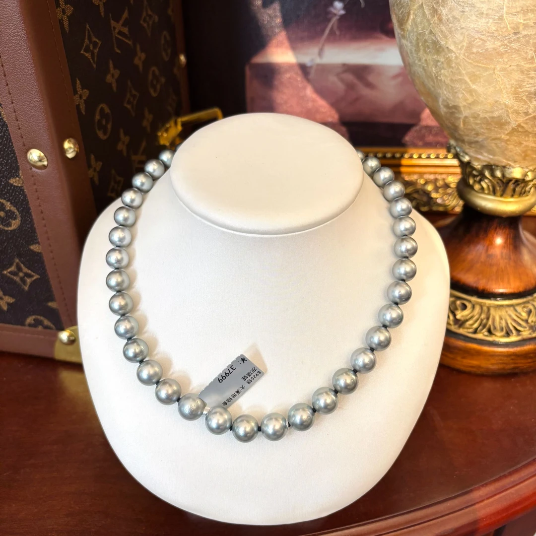【铂金灰】欧若风珠宝大溪地海水珍珠项链银925 8-11mm