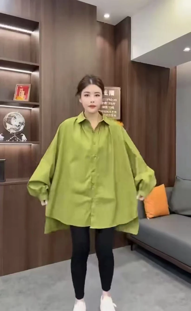 【王大美】早春新款时尚简约休闲前短后长纯色衬衣88679