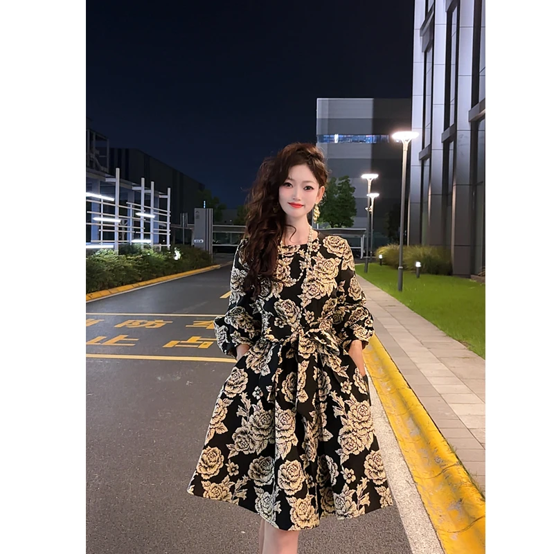 【金玉满堂】连衣裙拼接收腰气质法式设计感显瘦时尚小众宽松秋季