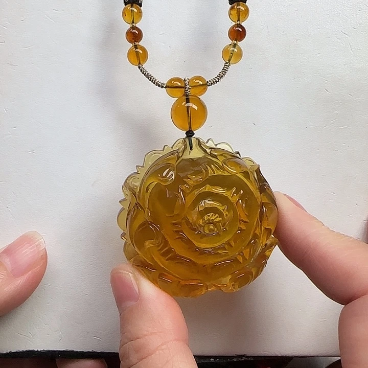 琥珀颈饰未镶嵌天然缅甸琥珀牡丹花吊坠32克