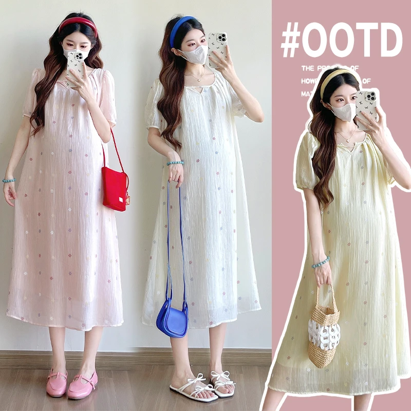 2025新款孕妇装夏装连衣裙中长款减龄薄款透气休闲可盐甜孕妇裙