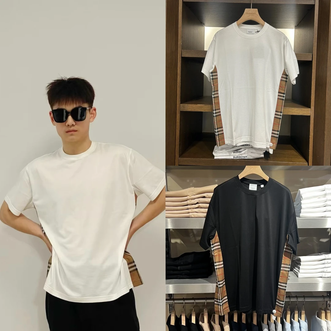 未使用 BURBERRY/博柏利 女款侧格纹拼接短袖T恤半袖宽松版