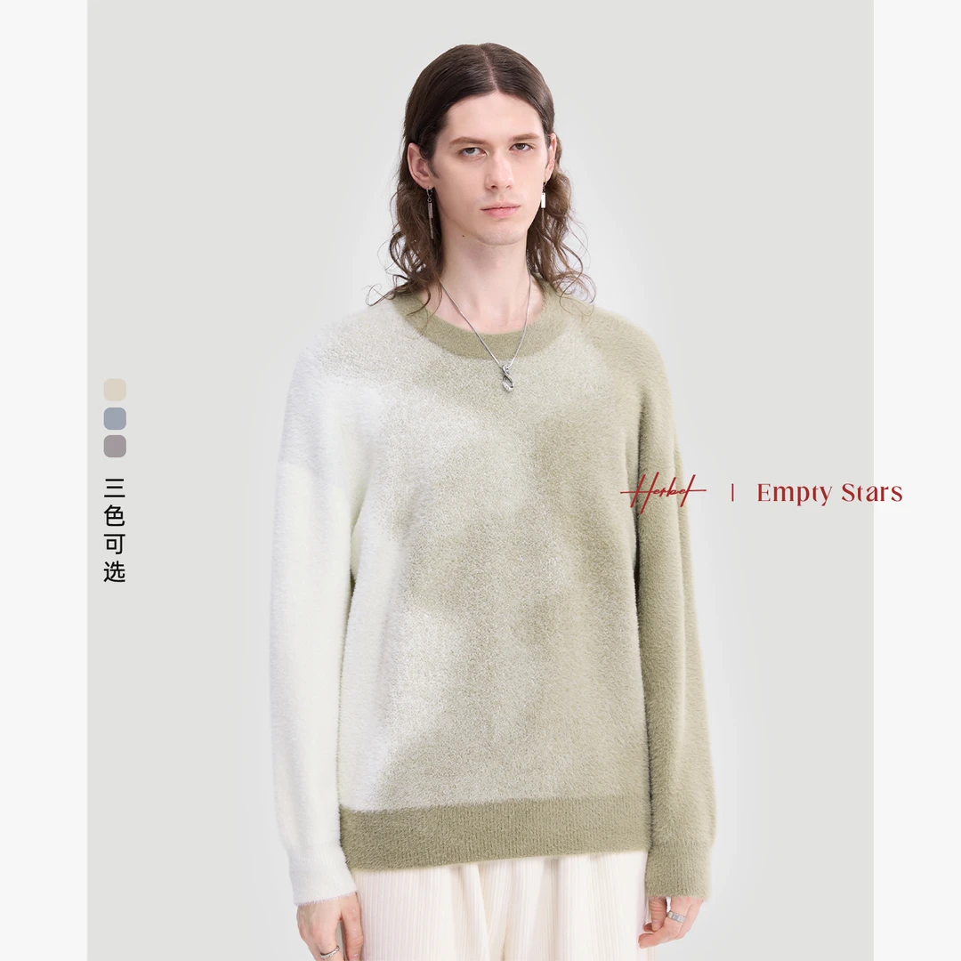 HERBEL/黑白秋冬多色舒适针织毛衣圆领休闲打底情侣宽松加厚