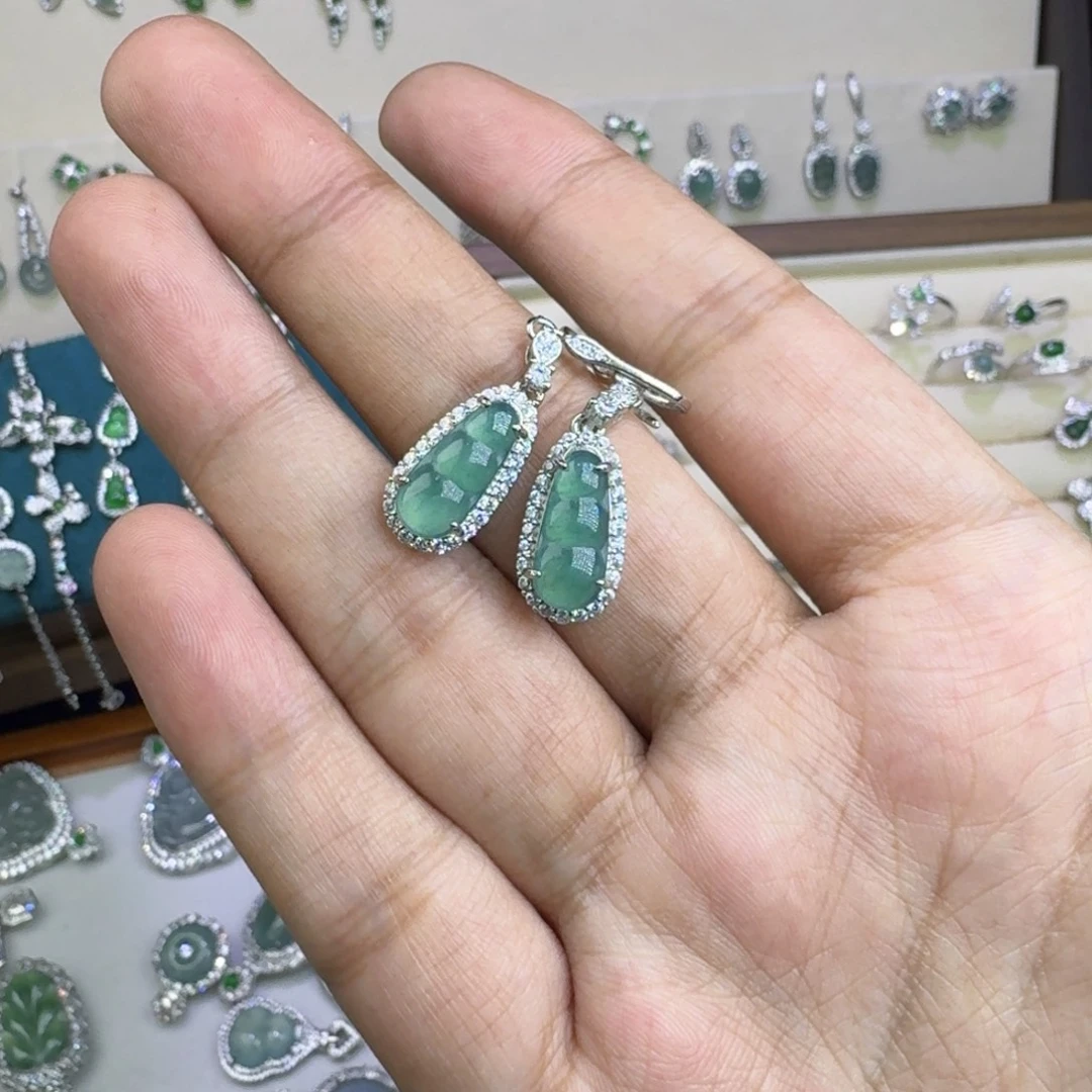 翡翠银S925镶嵌耳饰785