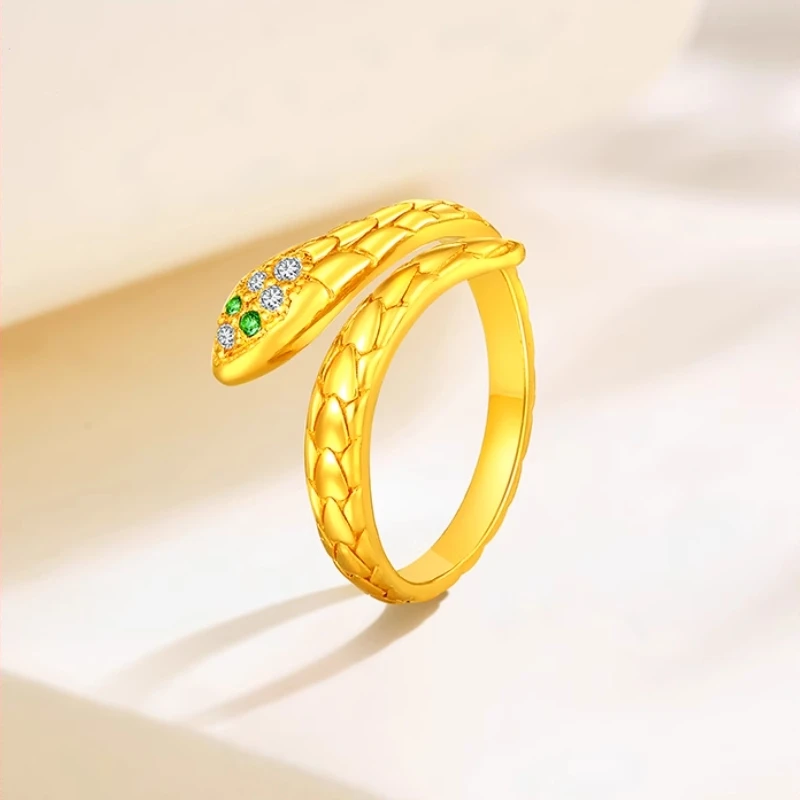 戒指【YANCI】本命年灵蛇戒指女新款镶嵌指环蛇年开口戒
