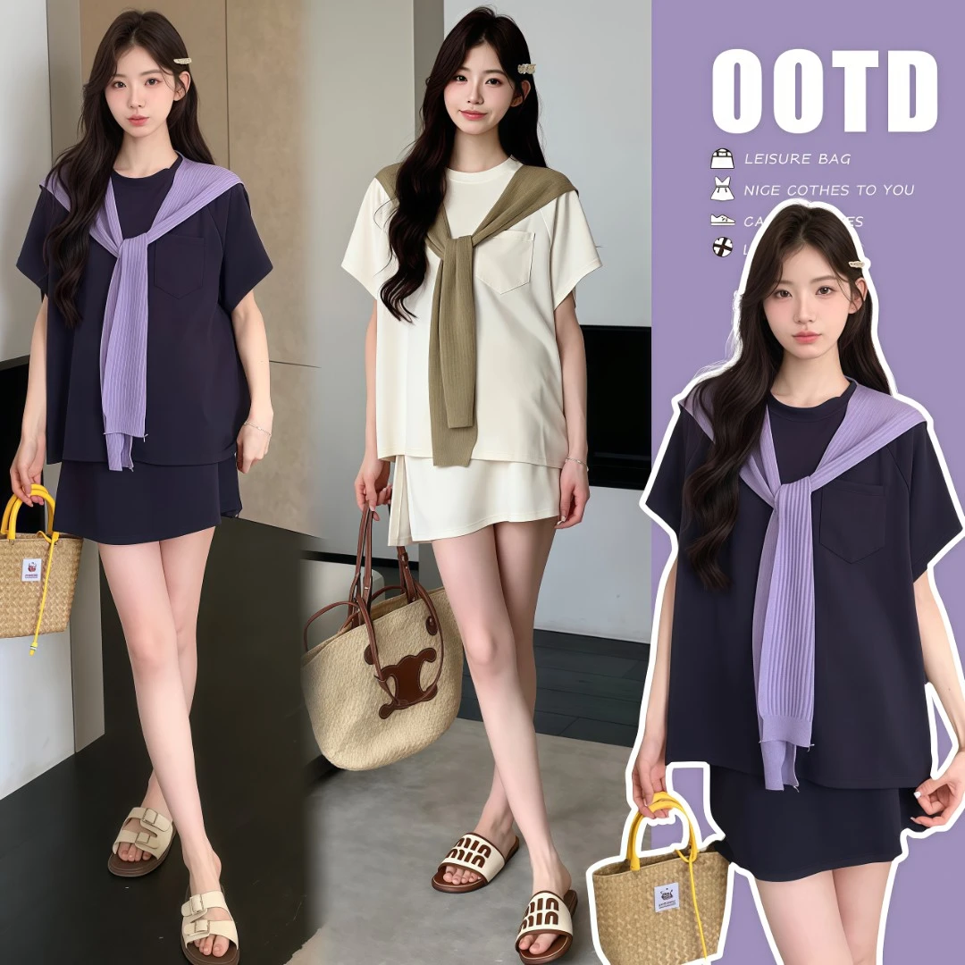 孕妇夏装套装2025夏季韩系减龄慵懒风短袖T恤+防走光托腹裤裙短裤