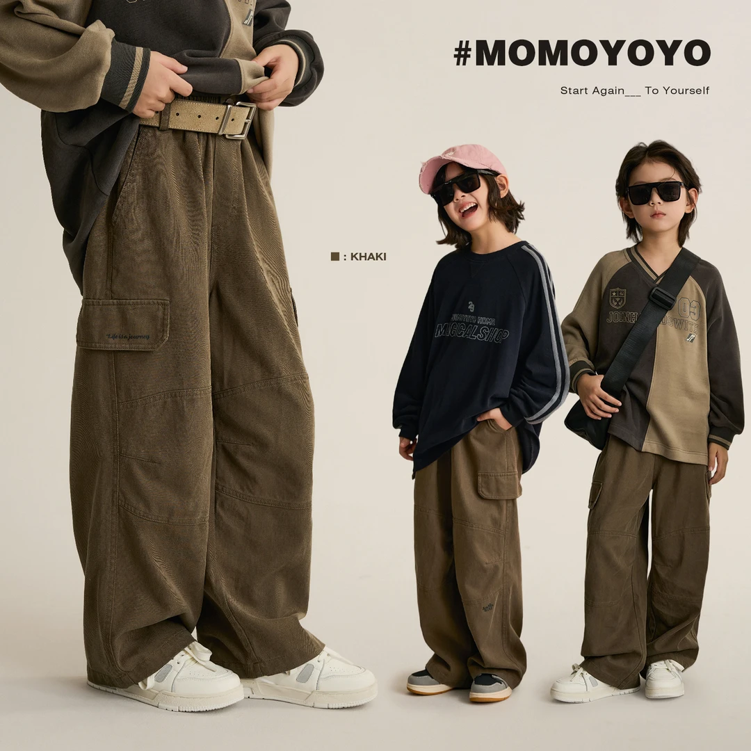 【帅帅的】女童休闲工装裤早秋新款口袋机能风亲子裤8110D