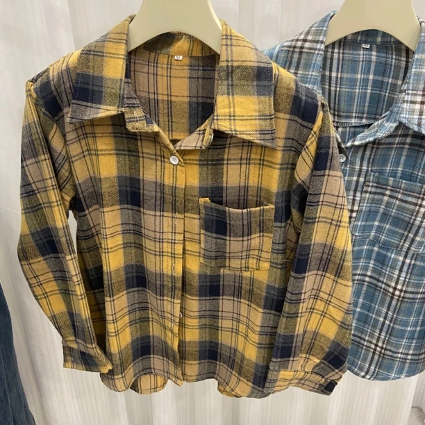 145小个子韩系时尚慵懒风格子衬衫9733