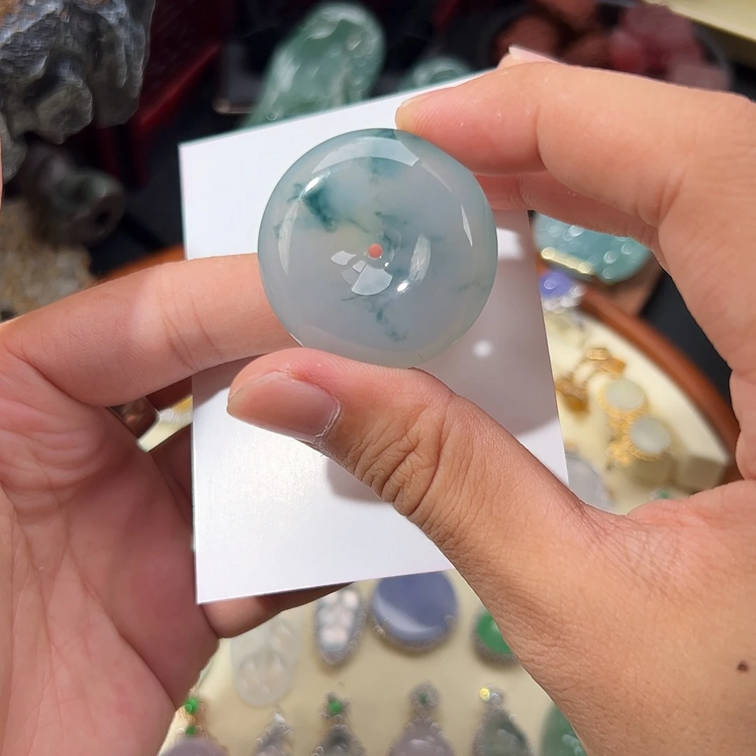 翡翠未镶嵌挂件冰胶老坑种芙蓉底蓝紫飘蓝花平安扣37*10mm