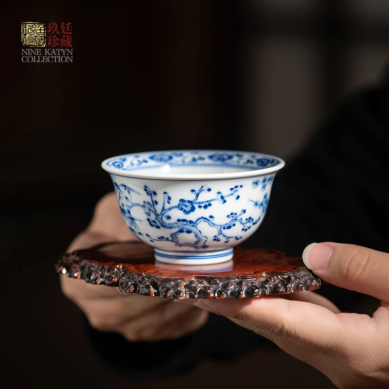 玖廷景德镇陶瓷纯手工压手杯手绘岁寒三友松竹梅功夫茶杯100毫升