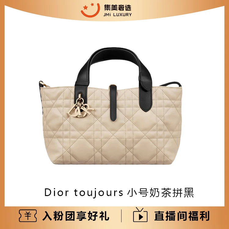 99新 DIOR/迪奥 toujours小号奶茶拼黑手提时尚包可送人/AM0050