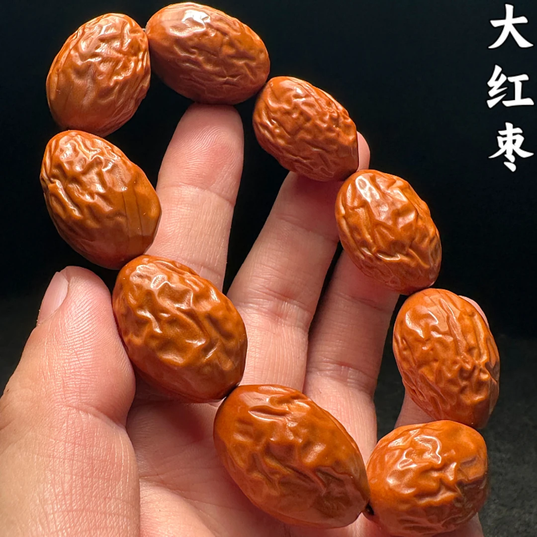 大枣全品老树核橄榄核手串男款高端精品文玩核雕红枣素核素串素珠