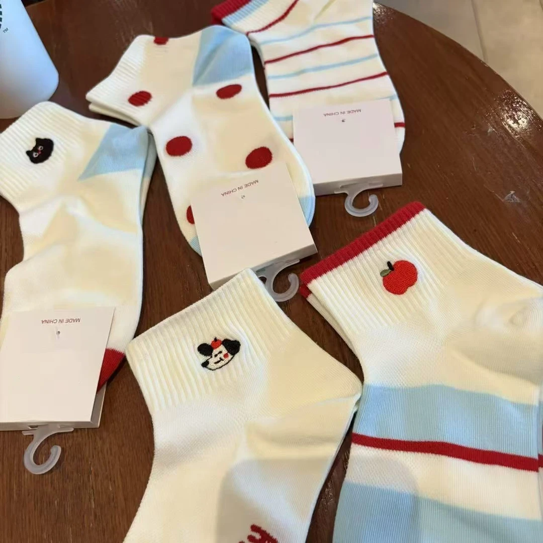 日系可爱卡通小狗袜子女春夏运动风韩国低帮吸汗透气少女甜美学生