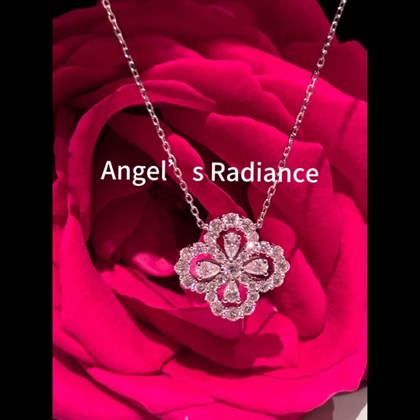 坠链均925银莫桑石 四叶草重工满钻S925银镀真金锁骨链吊坠项链